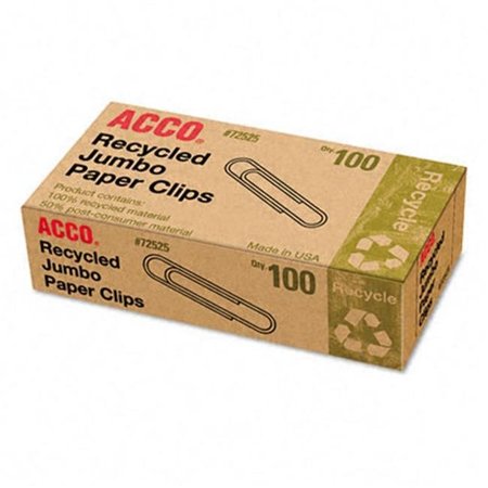 ACCO ACCO ACC-72525 Recycled Paper Clips; Jumbo; 100-Box ACC-72525
